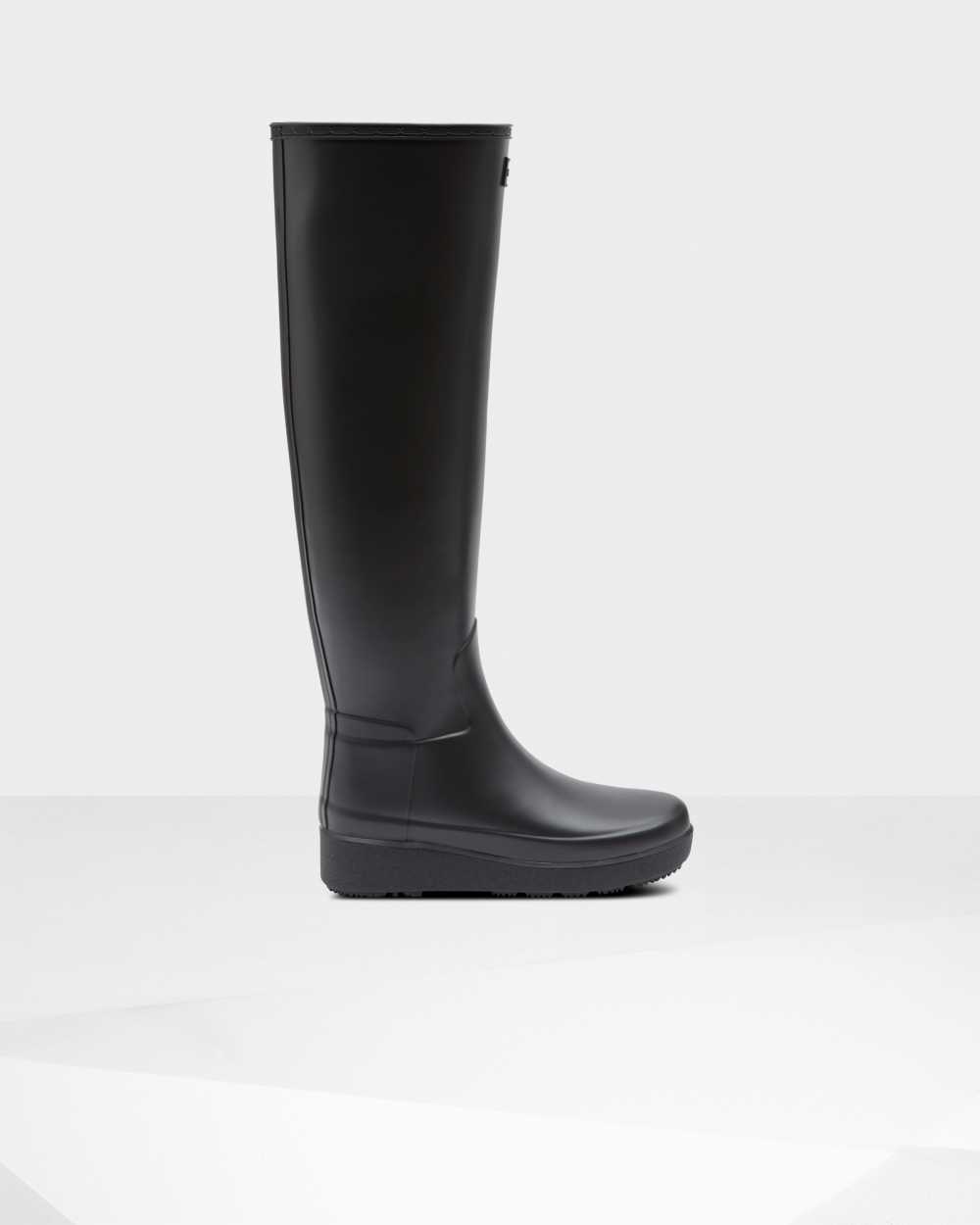 Botas De Agua Mujer - Hunter Refined Slim Fit Creeper Knee-High Negras - ZRTYVF-023 - Negras